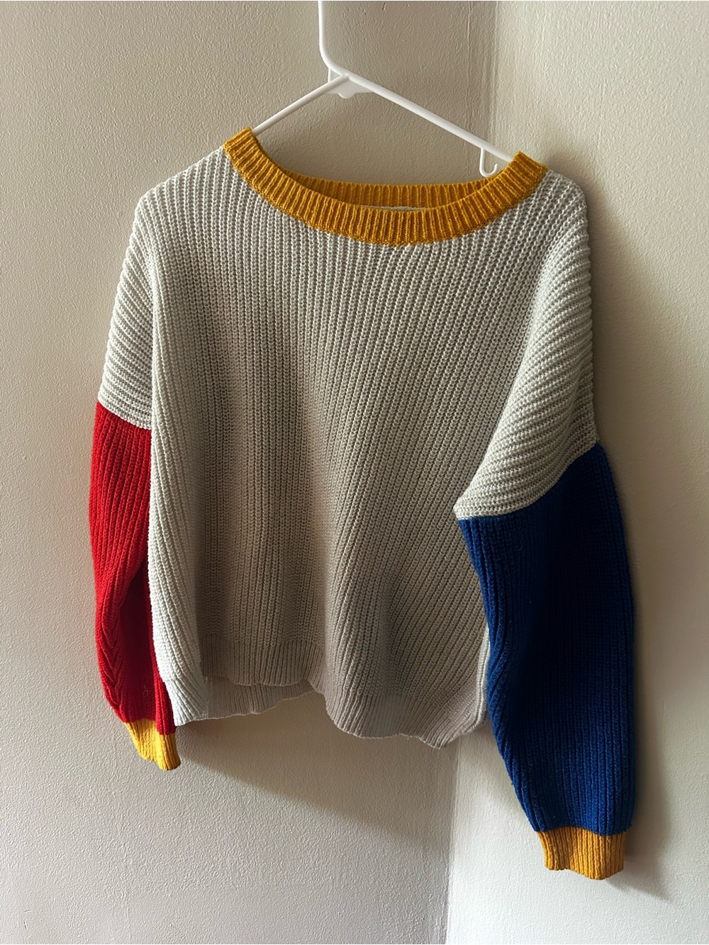 Baggy Crewneck Sweater in Ivory, Red, Blue & Yellow